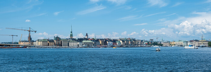 Stockholm Sweden. Gamla Stan, panoramic view of Old Town, waterfront building