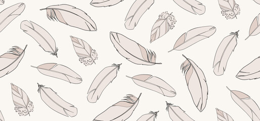 Seamless pattern with feathers. Vector illustration.