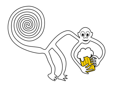 Monkey with pint of beer - paraphrase of the famous geoglyph of the Monkey from Nazca