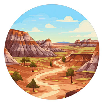 Petrified Forest National Park circular badge style illustration. Flat artwork style. US National Parks