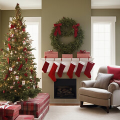living room with christmas tree