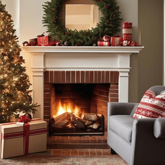 fireplace with christmas decorations