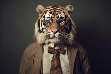 cool tiger animal with glasses