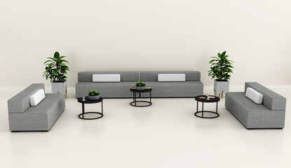 Studio shot of gray modern sofa isolated on white background.