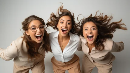Fotobehang A group of business women laughing out loud. Friends, coworkers, team lifestyle. © best stock