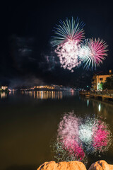 Fireworks celebrations at Alleghe Lake, Alleghe, Italy