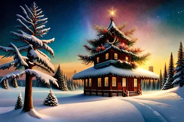 Rolgordijnen Christmas tree in the snow © Resonant Visions