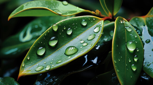 Leaves with water drops. Generative AI