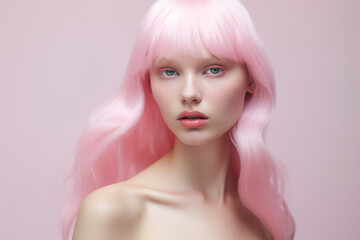 Female beauty model with pink hair