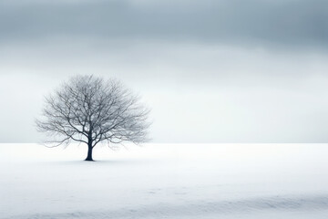 Fototapeta na wymiar Lonely tree standing in winter landscape