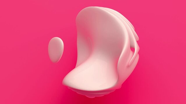 3d render abstract art video animation with surreal alien sphere ball in curve wavy organic smooth and soft lines forms in glossy white ceramic material on rose pink background in deformation process