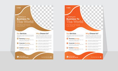Corporate modern business flyer template design set, minimal business flyer template or eye catching flyer design, flyer in A4 with colorful business proposal, modern with Gold and Orange flyer