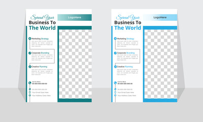 Corporate modern business flyer template design set, minimal business flyer template or eye catching flyer design, flyer in A4 with colorful business proposal, modern with Green and Sky Blue flyer