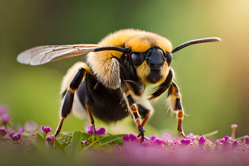 bee on flower in wild forest