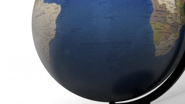 Atlas map of the world globe spinning zooming in and focusing on the country of Argentina, Argentina. Showing area, motion video stock in HD and 4K 