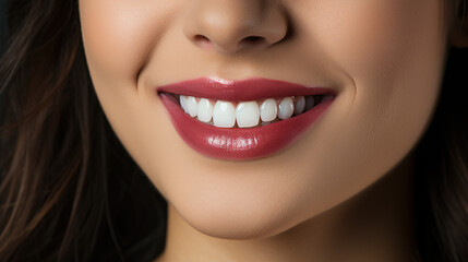Fototapeta premium Close-up female mouth, beautiful teeth advertising banner background.