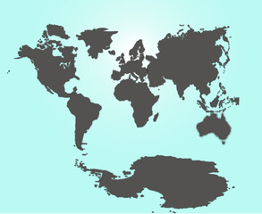 grey world map with blue background and shadow