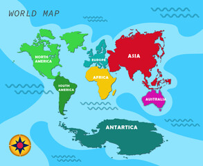 Naklejka premium hand drawing world map illustration with sea background