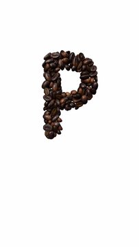 Animated Coffee typeface text with alpha channel the character P