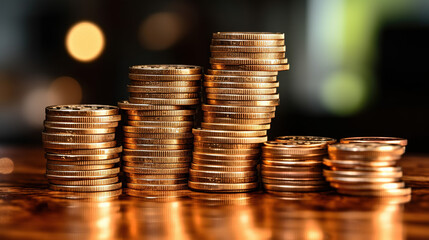 A pile of golden coins. Financial investment business concept.