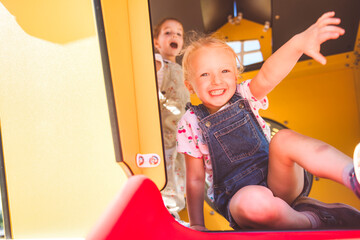Happy kid having fun play together on summer season