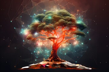 Tree growth concept in futuristic technology background.