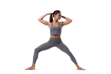 woman doing yoga on white background