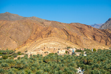 View of the Wadi Bani Khalid oasis in the desert in Sultanate of Oman.
