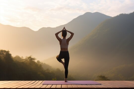 woman yoga exercise in mountains