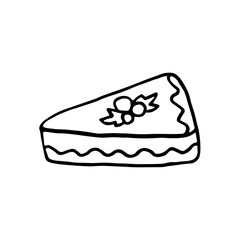 Single hand-drawn cake slice for greeting cards, posters, recipes, and culinary design. Isolated on a white background. Doodle vector illustration.