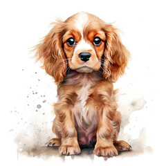 Cocker spaniel puppy on a white background. Cute digital watercolour for dog lovers.