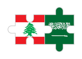 puzzle pieces of lebanon and saudi arabia flags. vector illustration isolated on white background