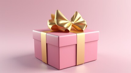 Obraz premium Pink gift box with golden bow on pink background