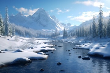 winter mountain landscape, Generative AI
