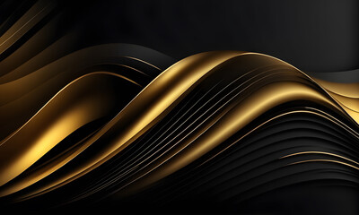 Abstract Wavy Background Design with Black and shiny Gold Colors Abstract Wave Background Black and...