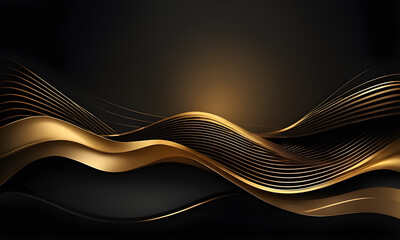 Abstract Wavy Background Design with Black and shiny Gold Colors Abstract Wave Background Black and Gold - ai generated
