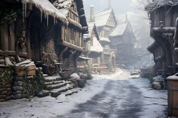 village in winter, Generative AI