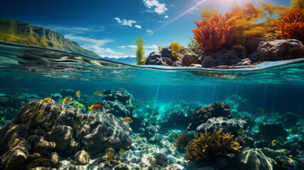 Beautiful underwater scenery with mountains