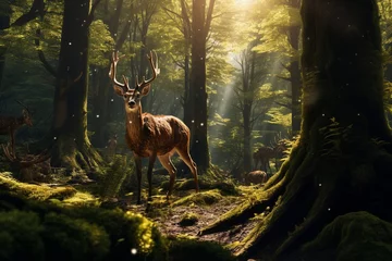 Zelfklevend Fotobehang deer in the woods, Generative AI © Nicacio