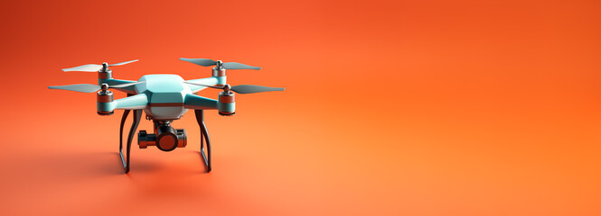 Drone carrying a package for delivery isolated on a gradient background 