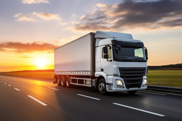 Refrigerated truck on highway transporting perishables background with empty space for text 