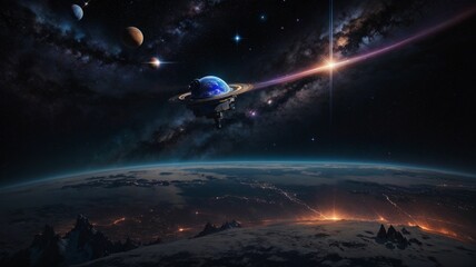 Cosmic Odyssey: Vector Space Illustration