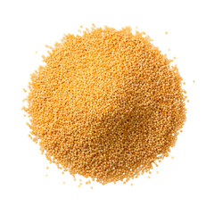 top view close up of grains couscous isolated on a transparent white background