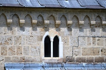window on the old stone church