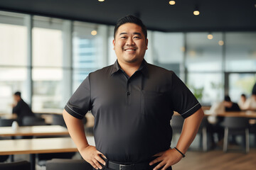 Plus size manager asian businessman confident and standing front of modern office - obrazy, fototapety, plakaty