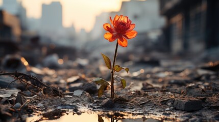 A flower in the destroyed city