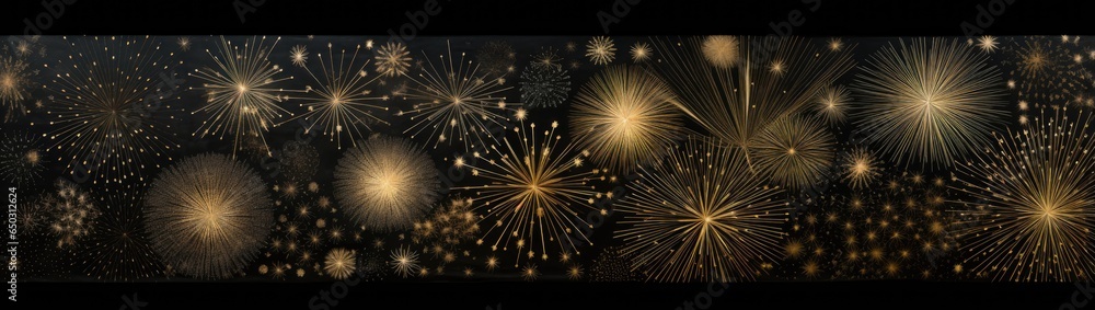 Poster fireworks in different shapes on black background generative ai
