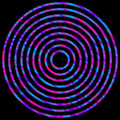 Blue, purple, and pink concentric circles design on black background