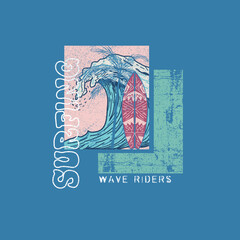 Retro Surfing Wave Riders summer beach tee graphic print