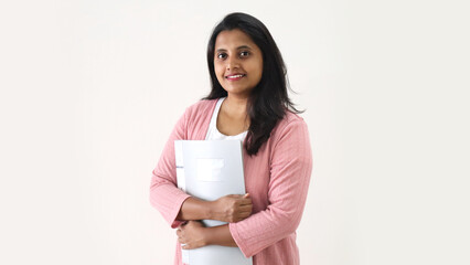 Indian women going college with her documents